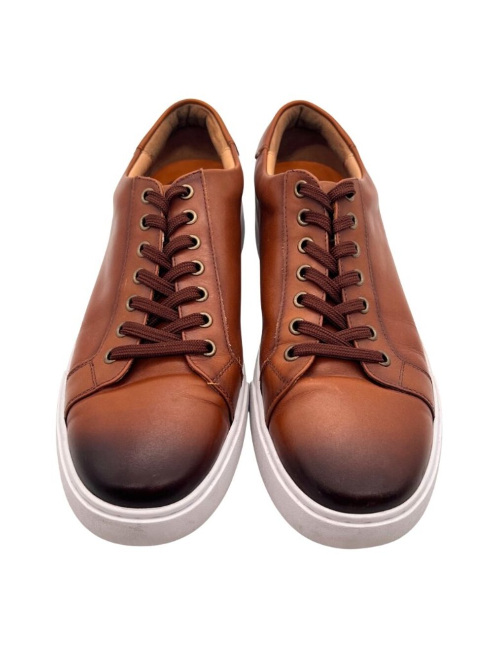 Desai Fashion Shoes Brown Faux Leather Sneakers Mens Size 9 White Rubber Sole - Picture 3 of 11